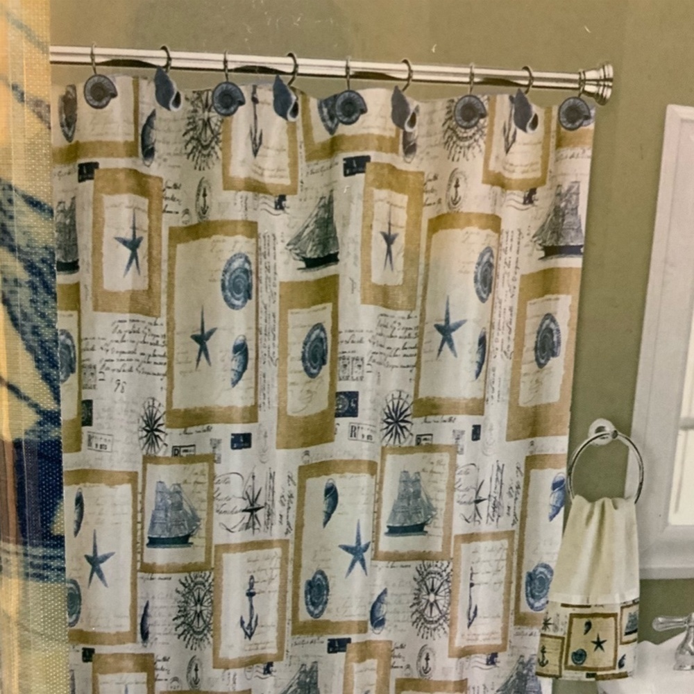 Nautical Fabric Shower Curtain Beach White Beige Blue 70 x 72 in NEWv - Picture 2 of 14